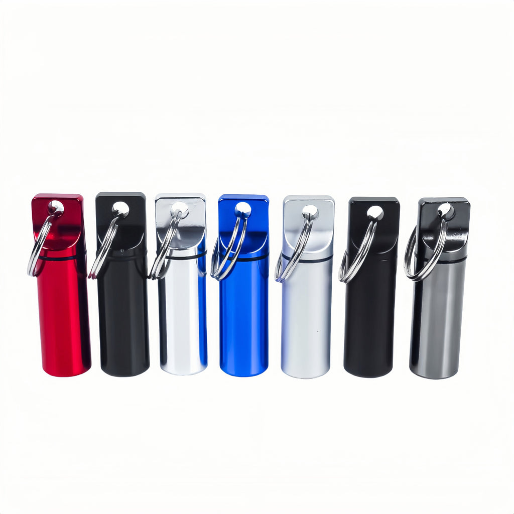 Flat Round Keychain Medicine Container Made Of Aluminum Alloy