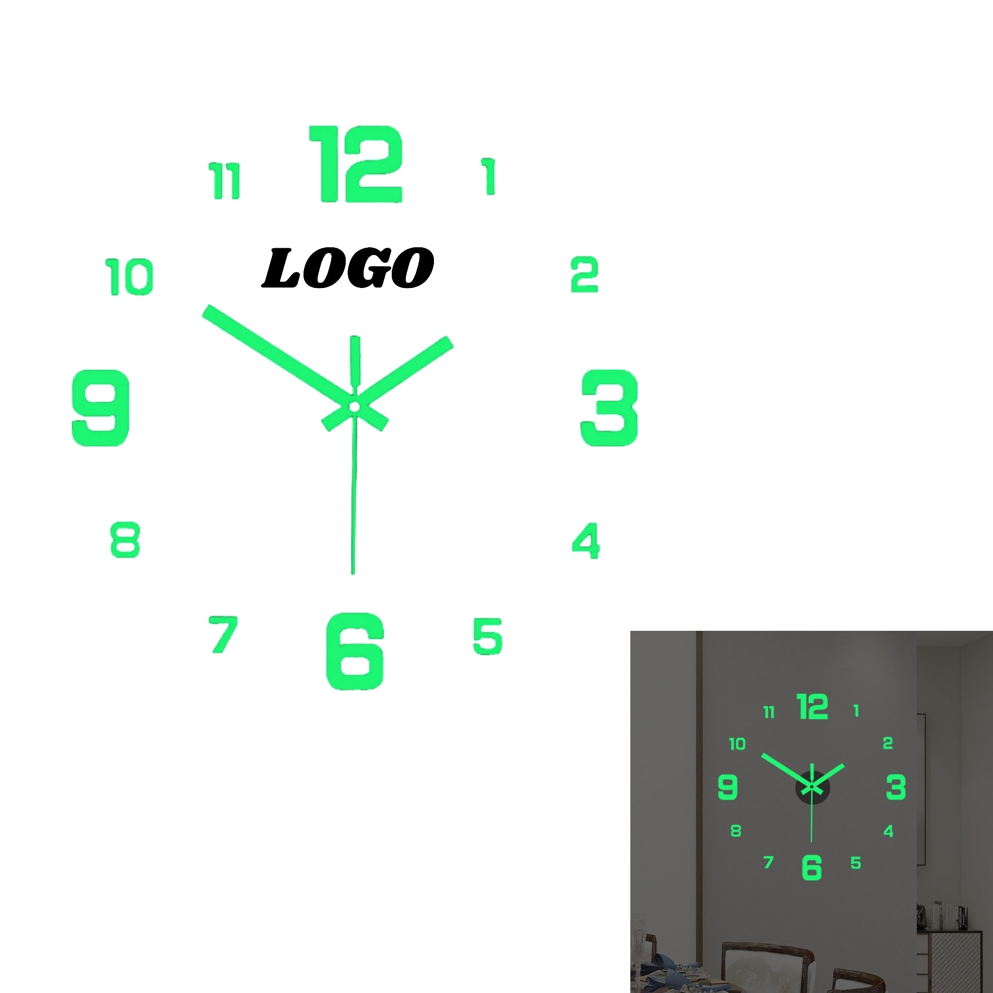 Glow In The Dark Wall Clock No Drill Silent