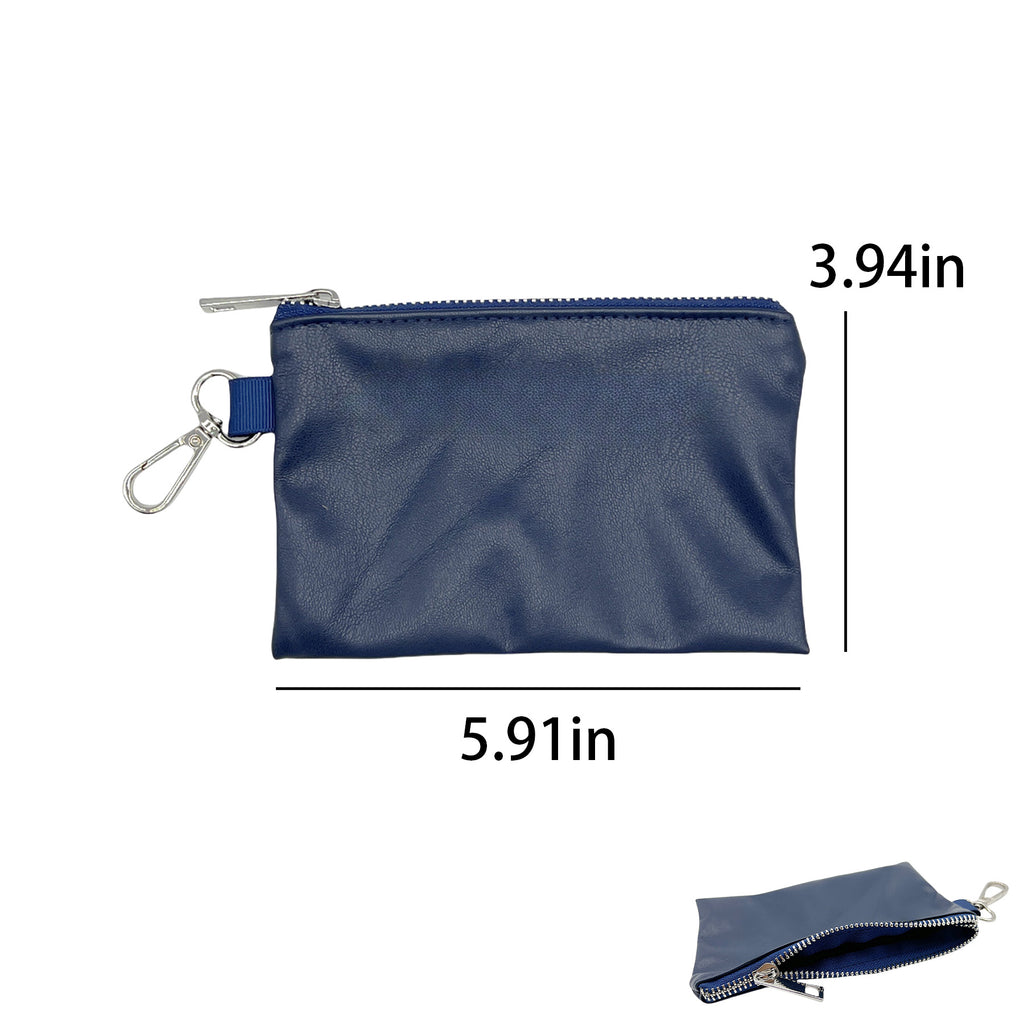 Pu Leather Zipper Pouch With Carabiner Clip