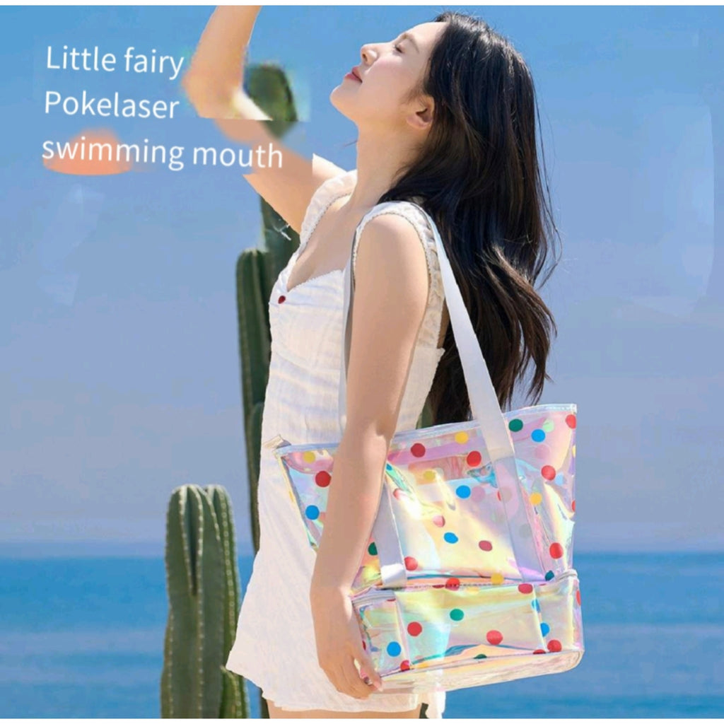 PVC Holographic Wet Dry Beach Bag Separate Shoe Compartment