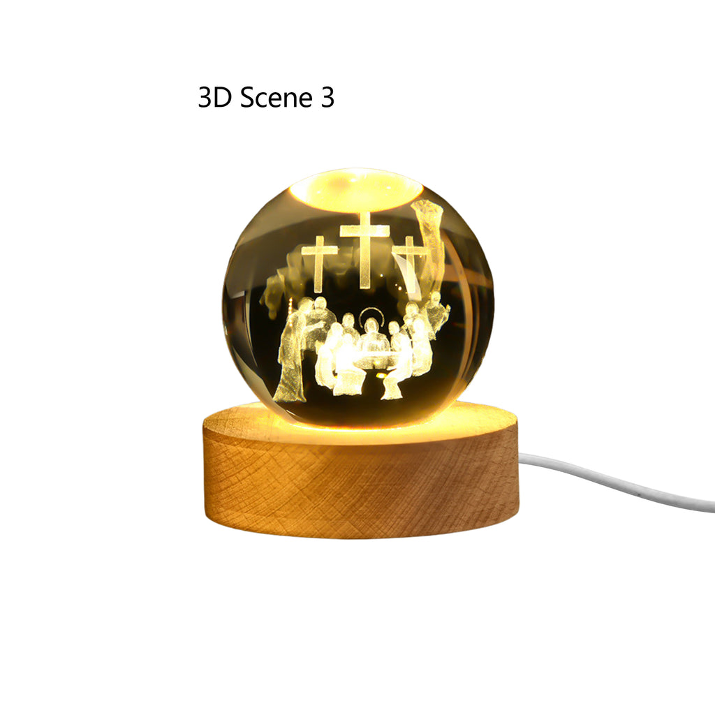 3D Crystal Night Light With Wooden Base Gifts For Christians
