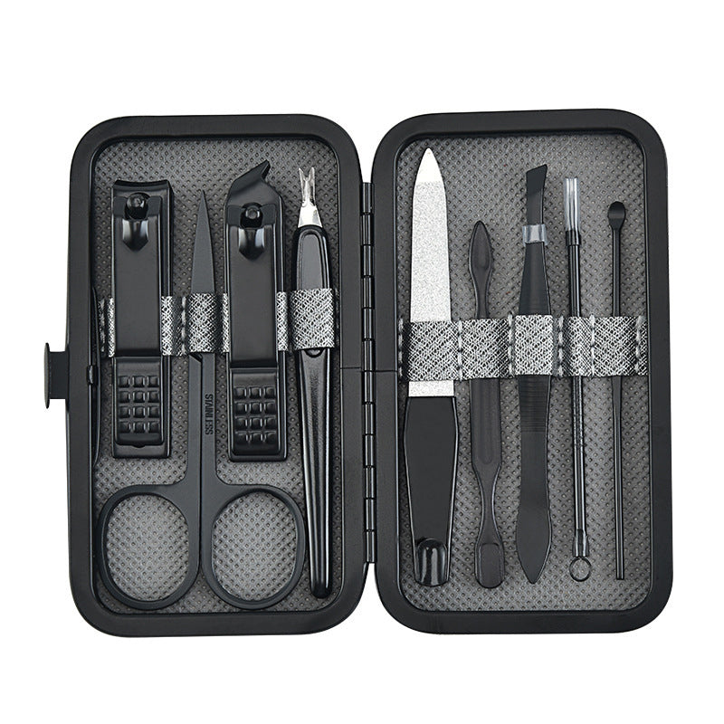 9 In 1 Black Manicure Set Nail Clippers Kit