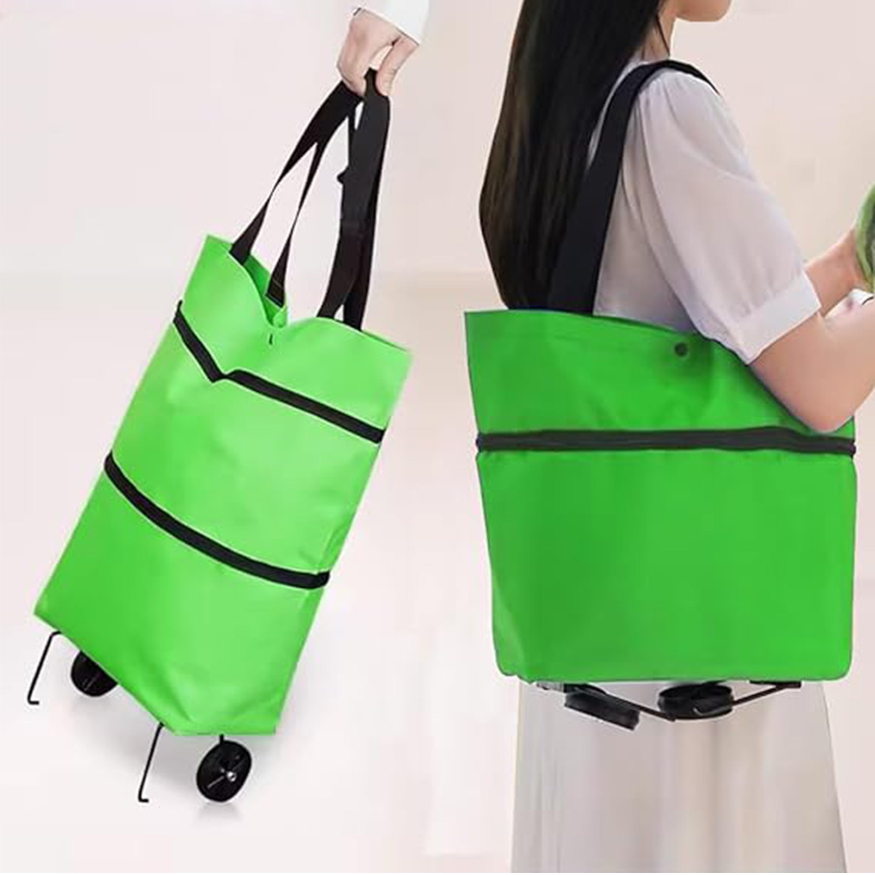 Foldable Wheeled Shopping Bag with Shoulder Strap