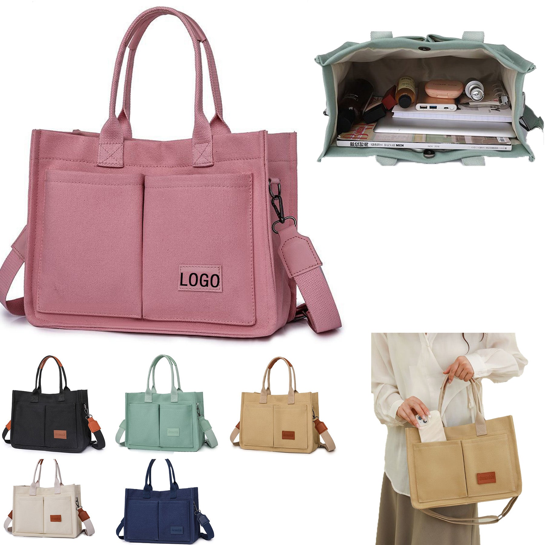 Women Multipurpose Canvas Tote Crossbody Laptop Bag