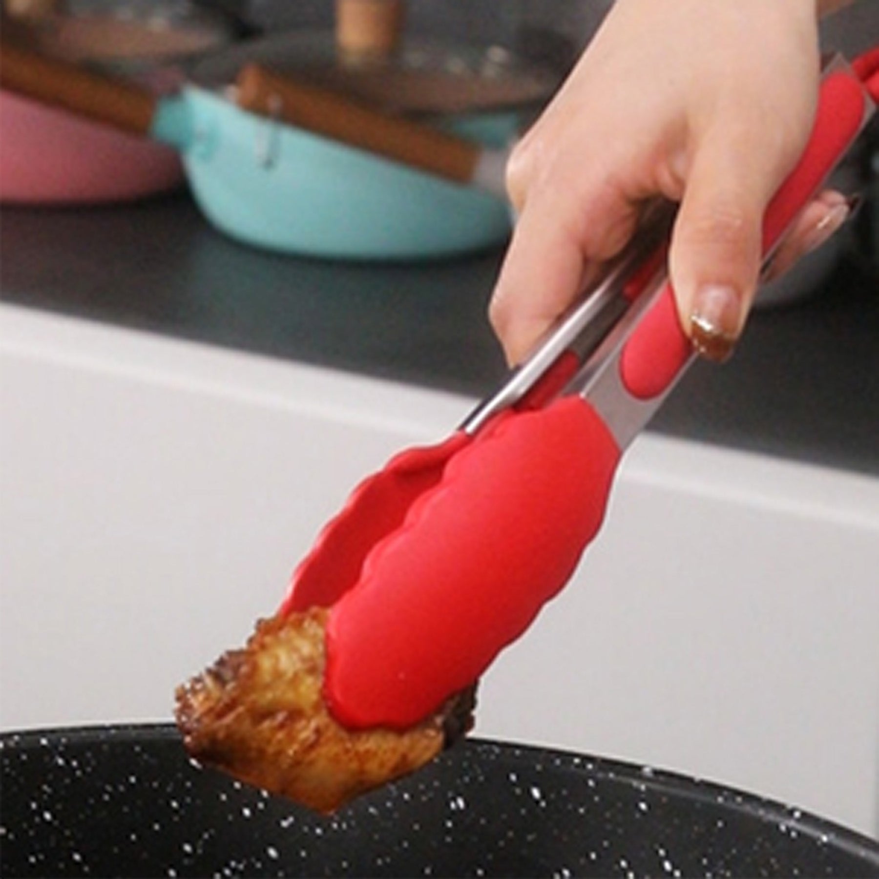 Silicone Hand Food Tongs Set