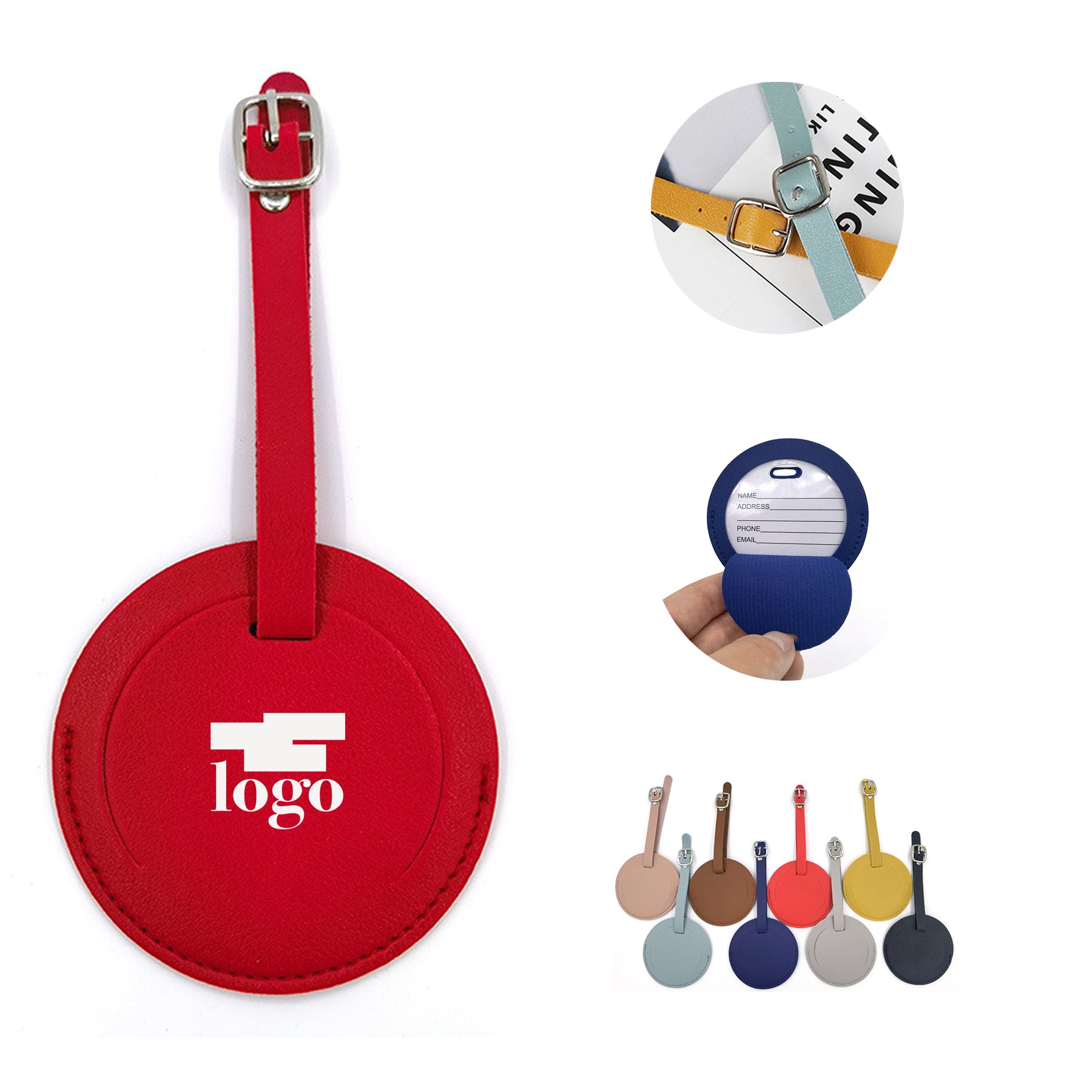 Round PU Leather Luggage Tag