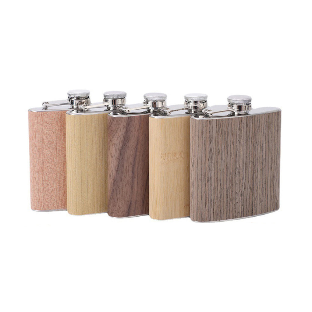 Stainless Steel Hip Flask With Wood Grain Finish