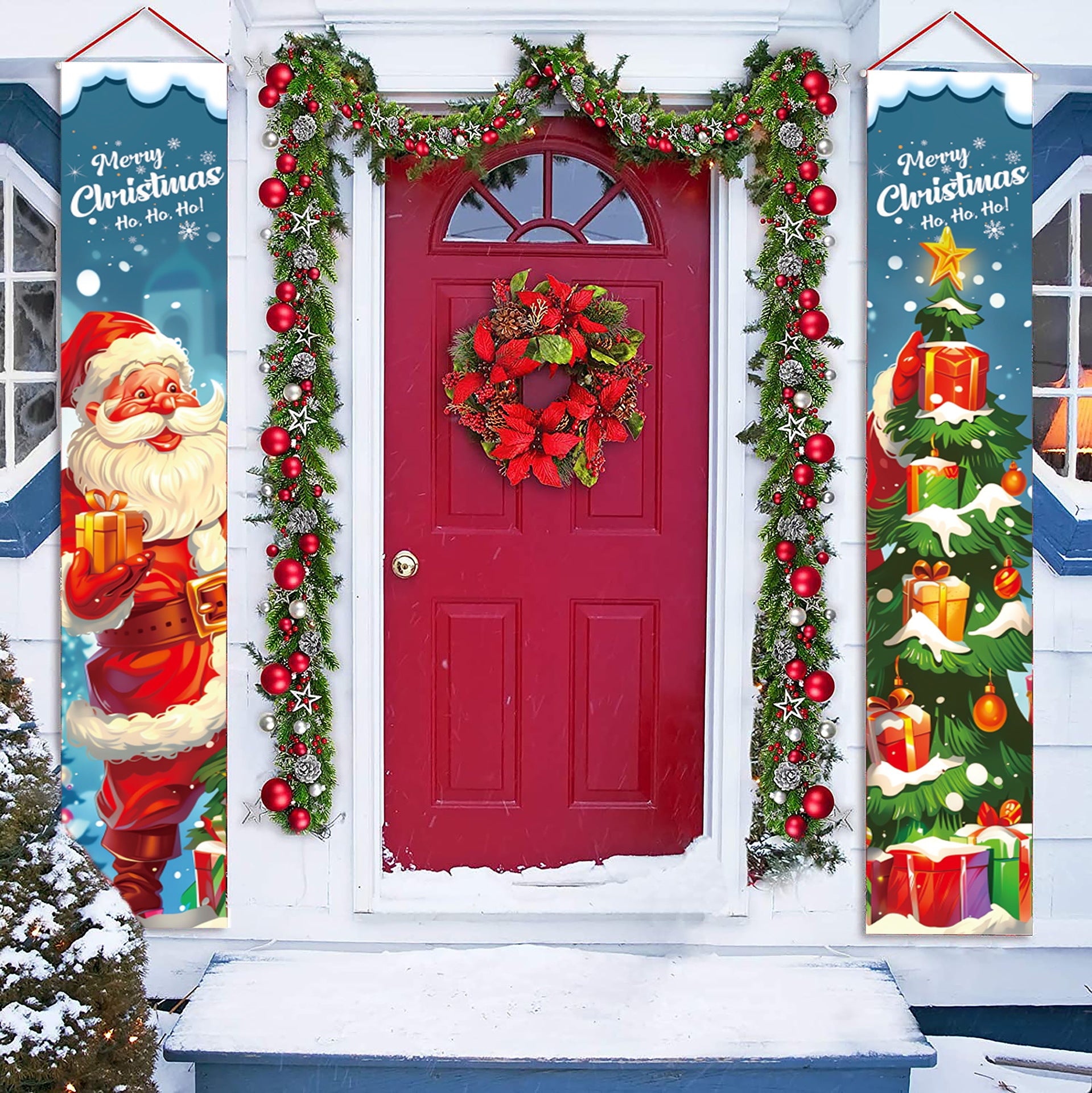Christmas Door Decorations Xmas Porch Banner Hanging Banners Couplet