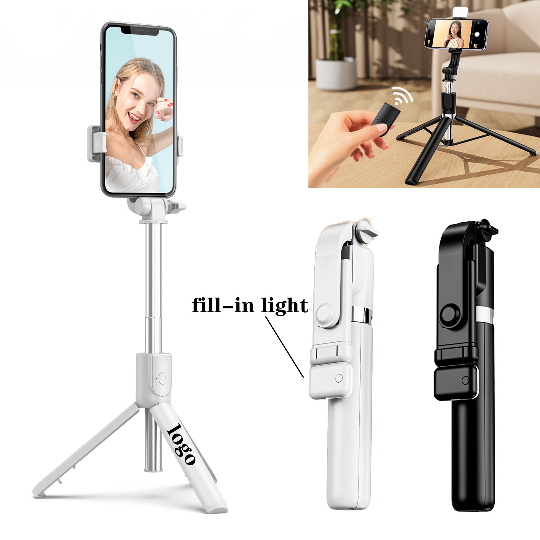 Extendable Bluetooth Selfie Stick Tripod With Light
