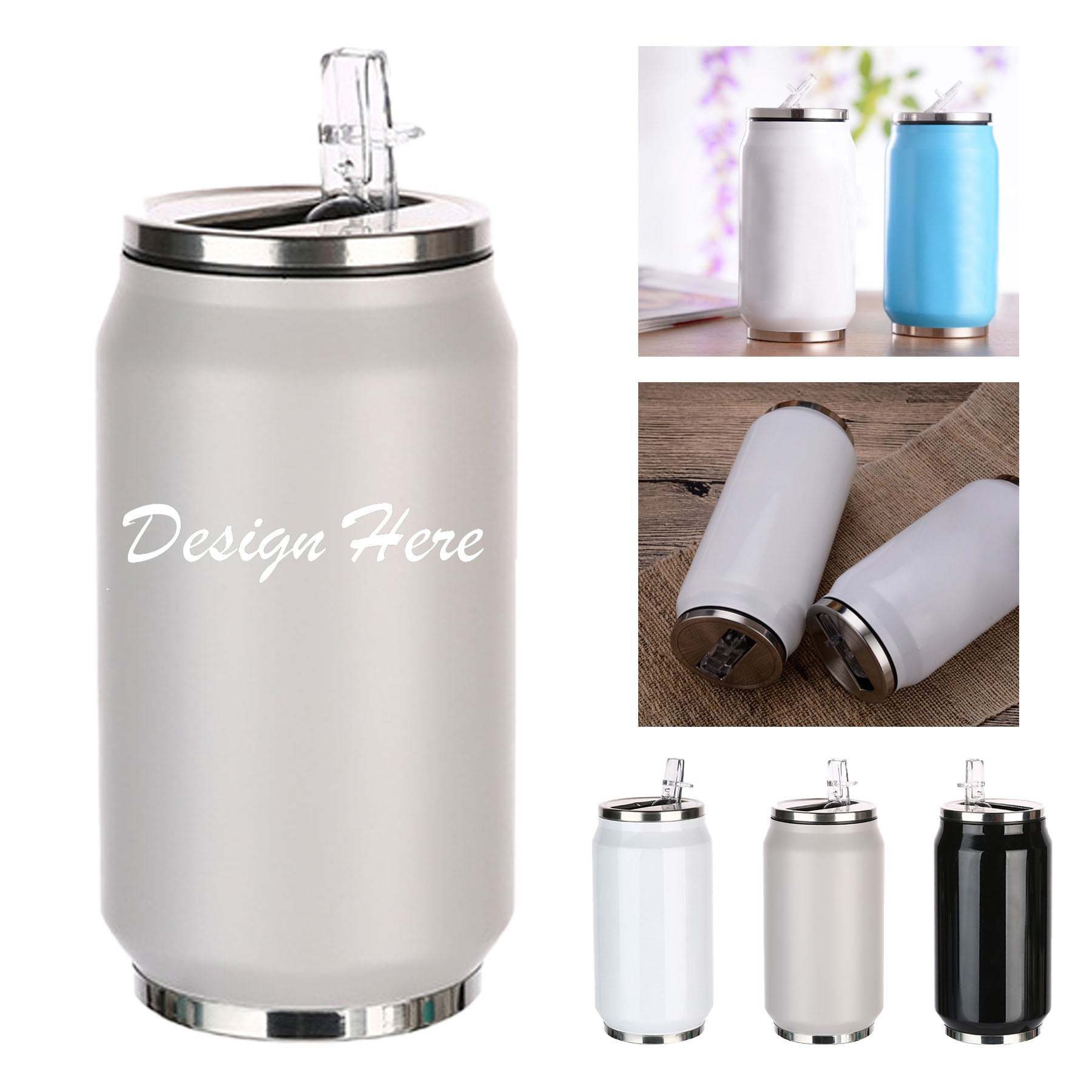 Stainless Steel Vacuum Cola Can Tumbler with Straw