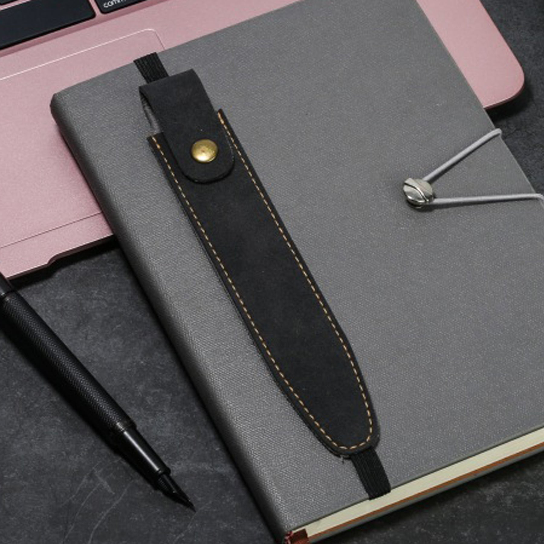 Notebook Elastic Belt PU Leather Single Storage Pen Bag