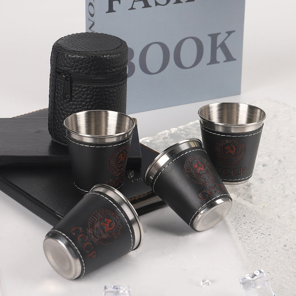 Mini Stainless Steel Cups Set With PU Leather Sleeves