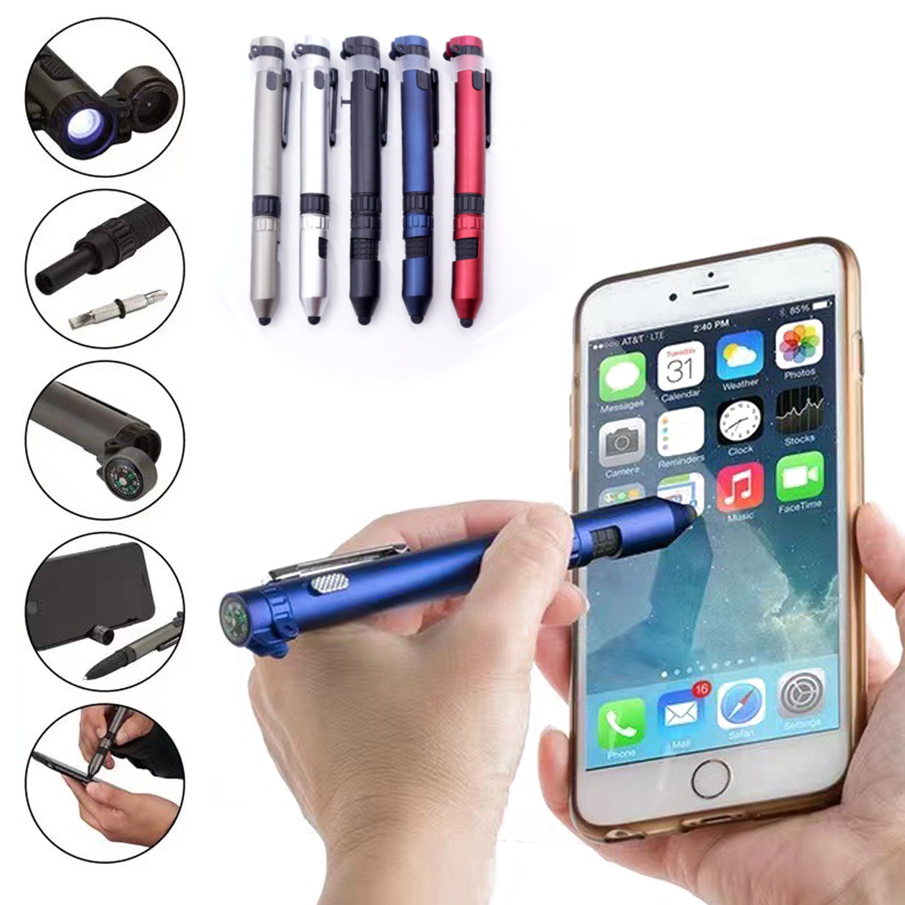 5-In-1 Led Muti-Functional Stylus Pen W/ Clip