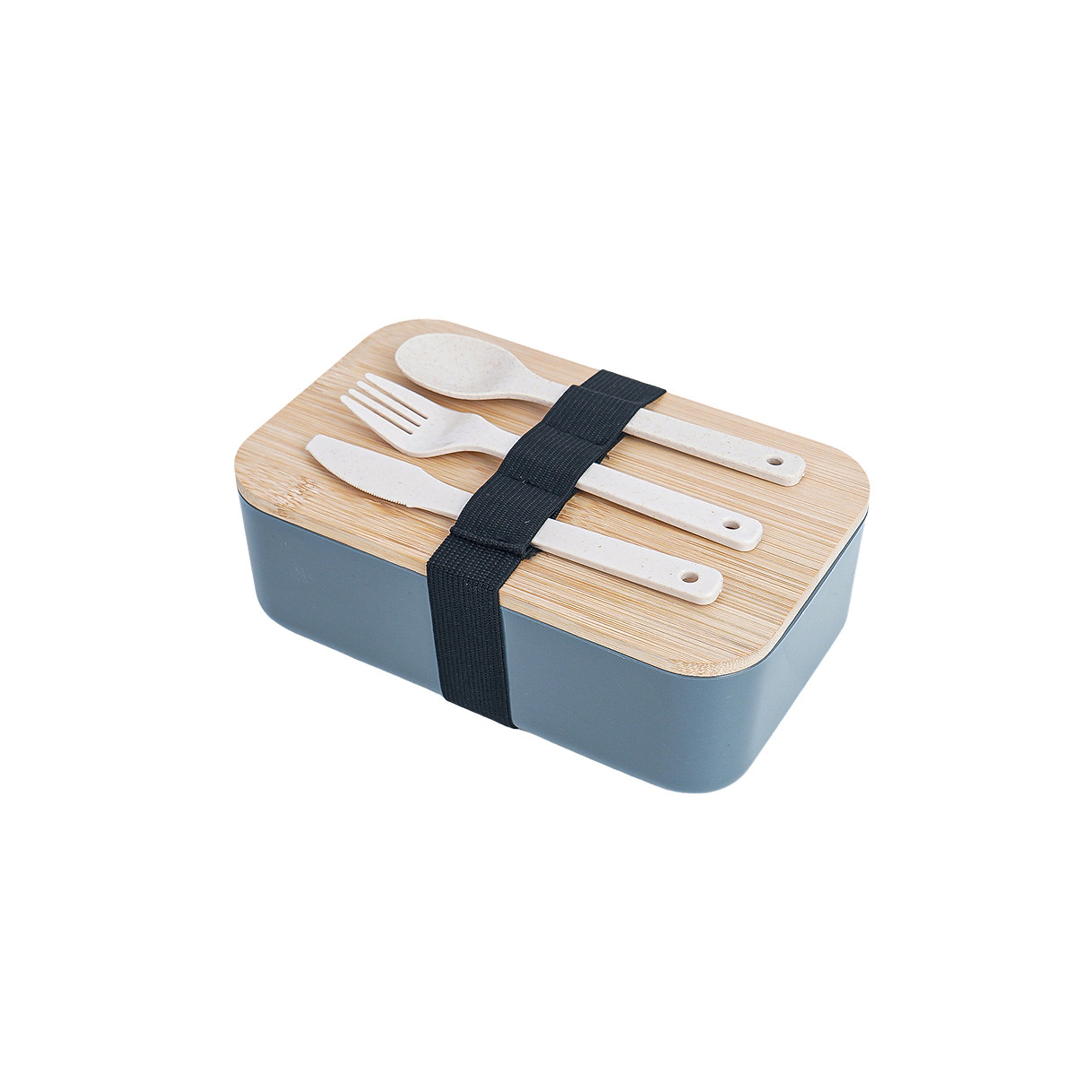 Wheat Straw Lunch Box With Nature Bamboo Lid & Utensils