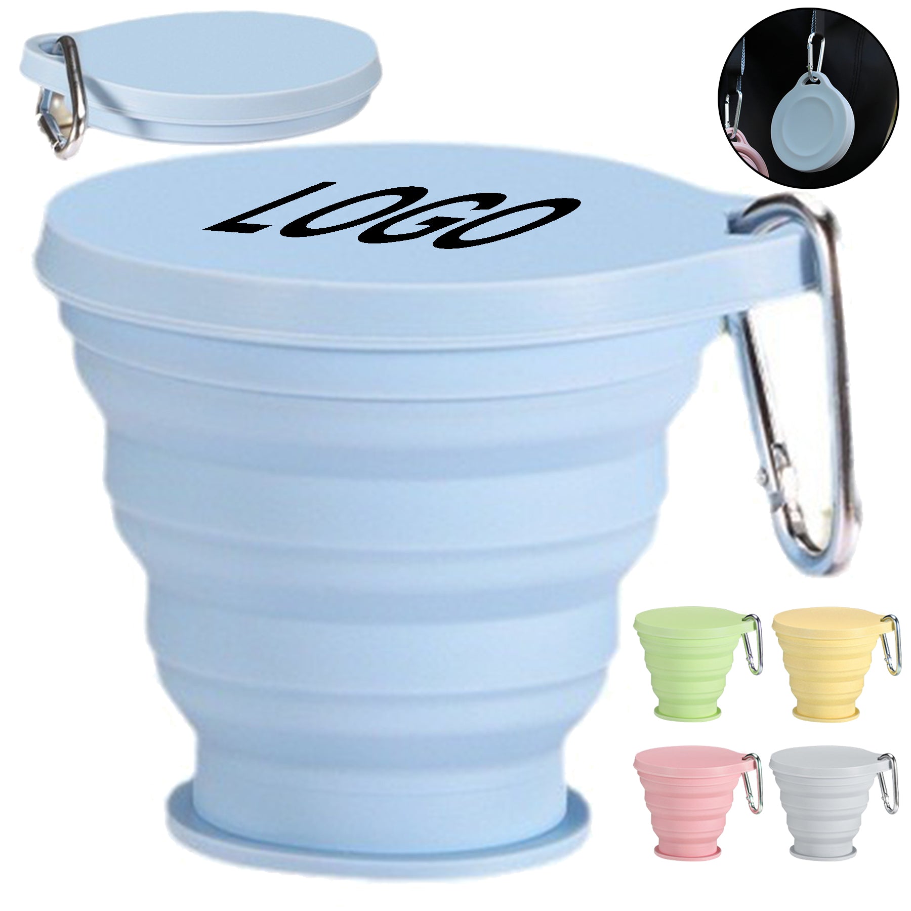 Silicone Collapsible Carabiner Cup with Lid