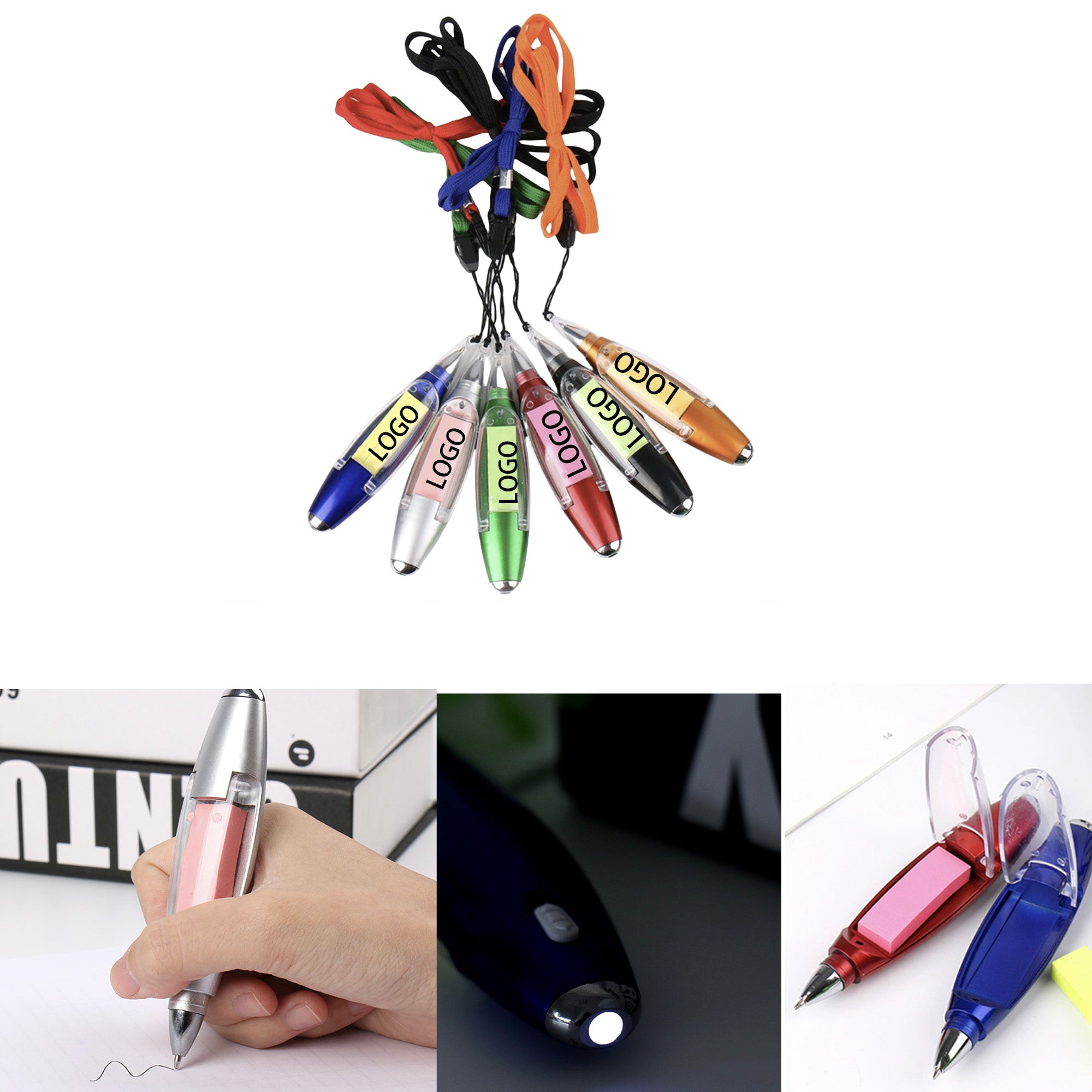 Multi-functional Color LED Light Lanyard Note Paper Pen