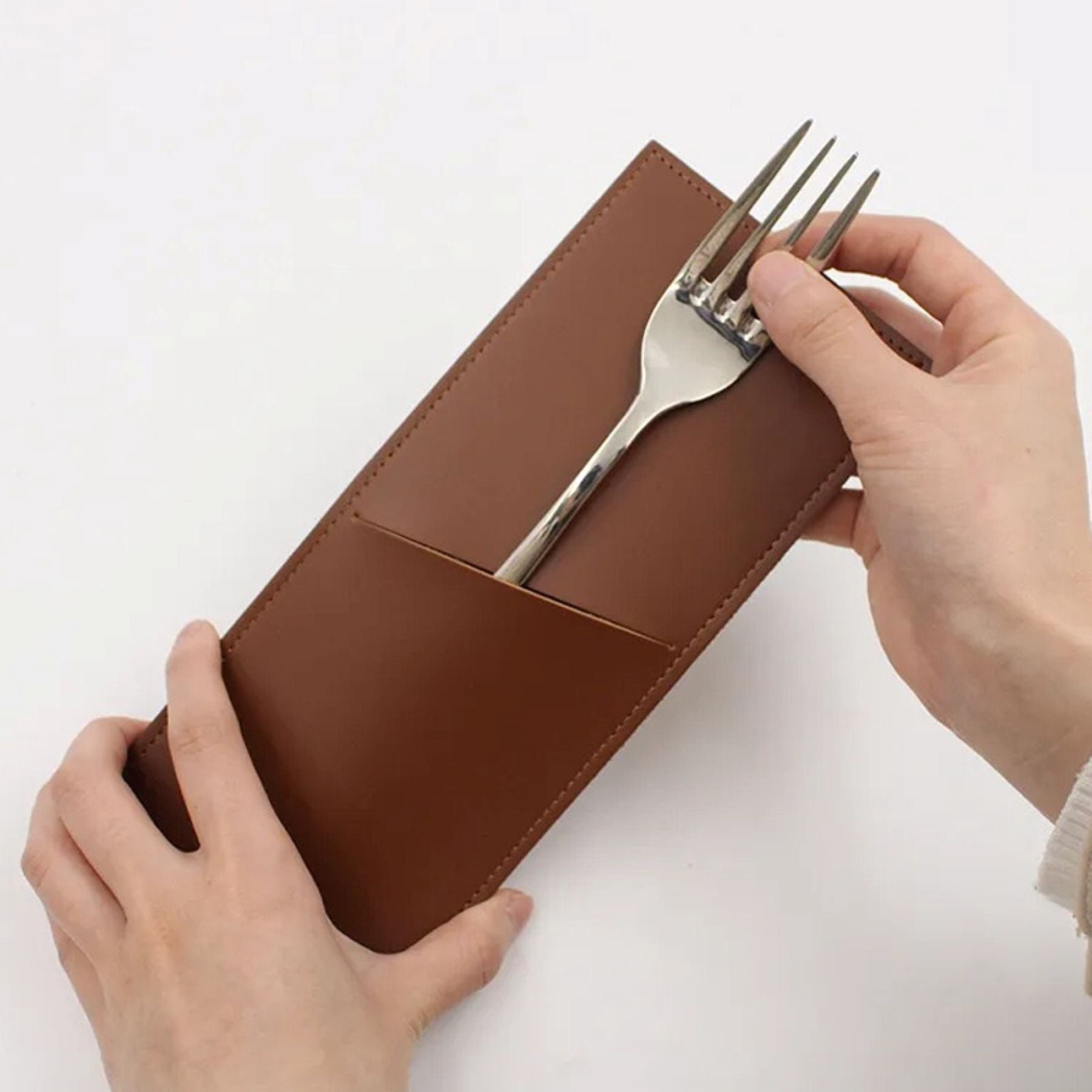 Portable Leather Cutlery Bag