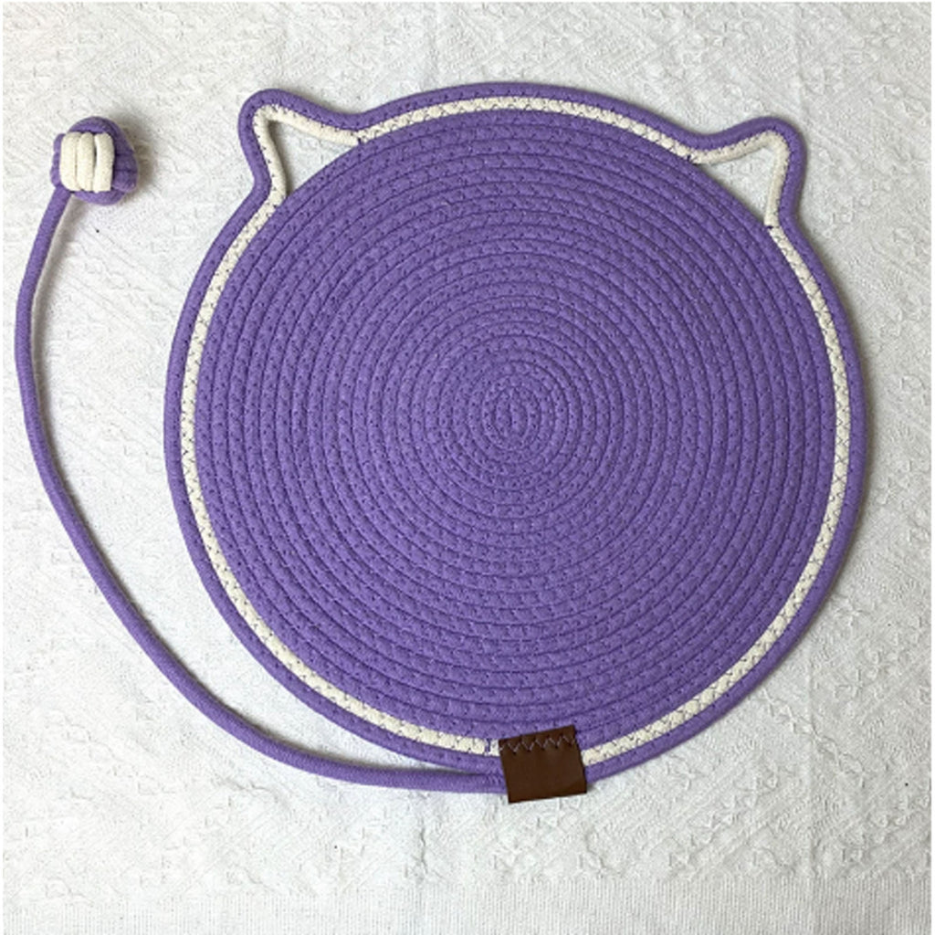 Cat Shaped Cotton Rope Scratcher Mat with Toy Ball