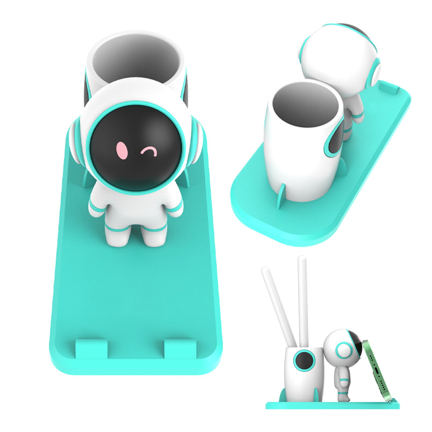 2-In-1 Pvc Astronaut Pen Holder With Cellphone Stand