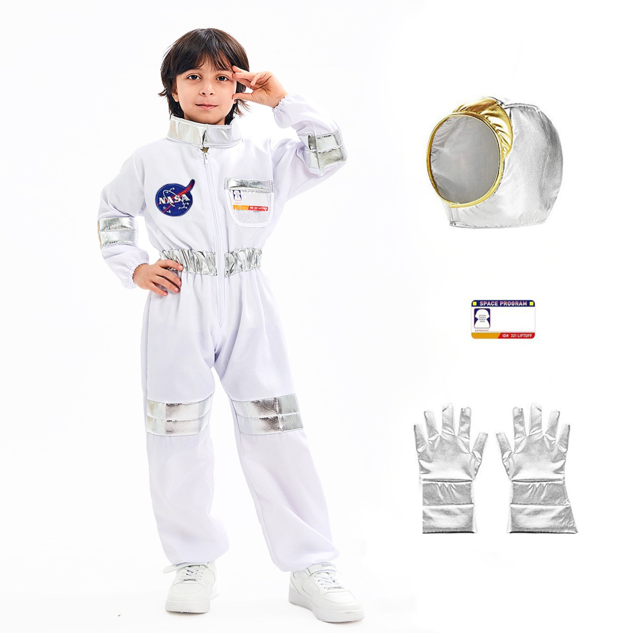 Kids Astronaut Costume Halloween NASA Suit Gloves Attached