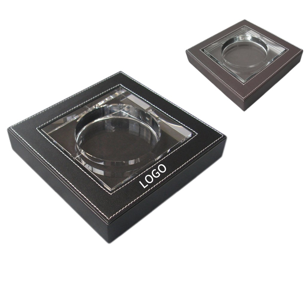 Leather-Wrapped Glass Ashtray
