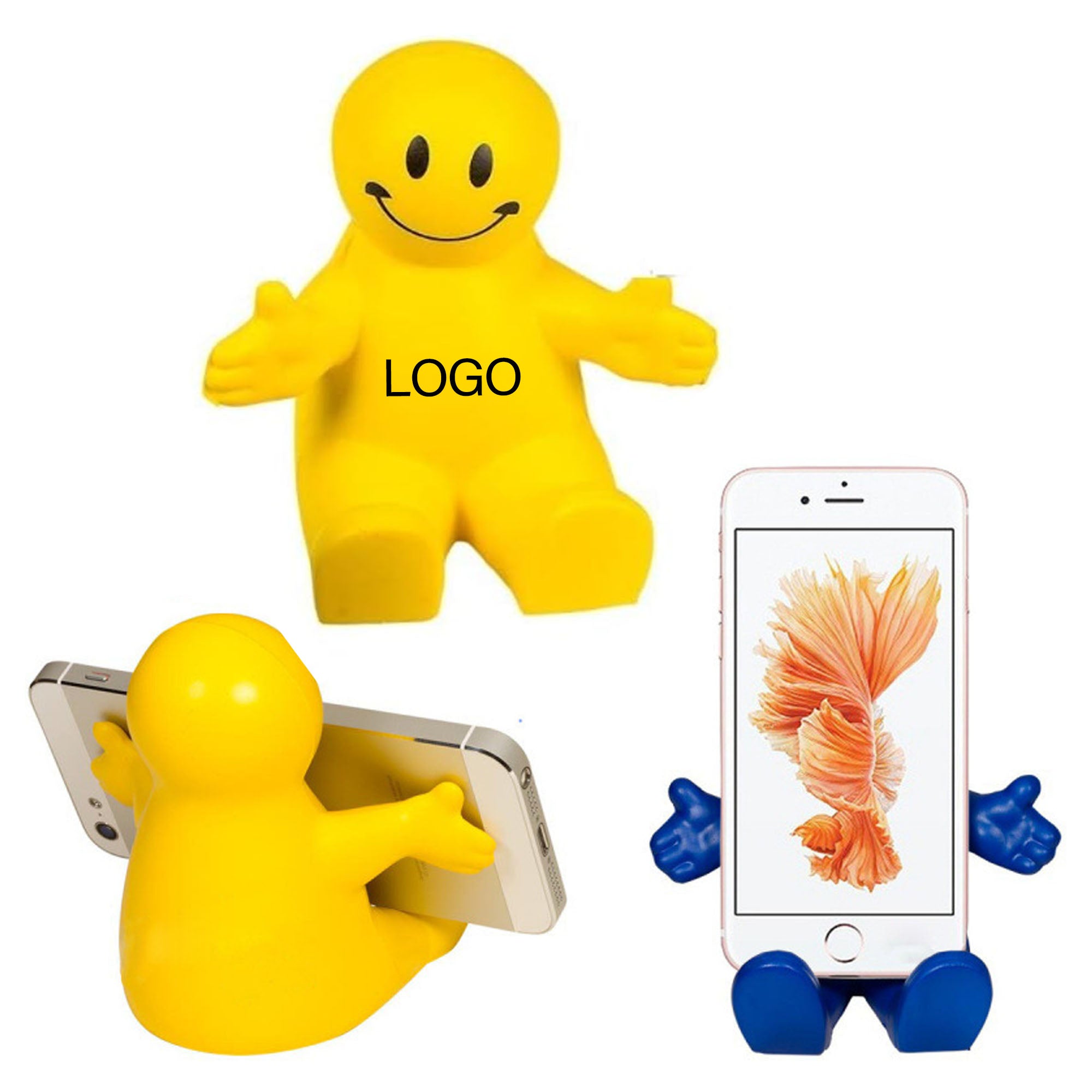 Squeezable Smile Face Guy Phone Holders