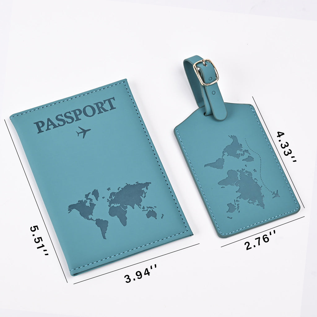 Leather Map Passport Holder And Luggage Tag Set
