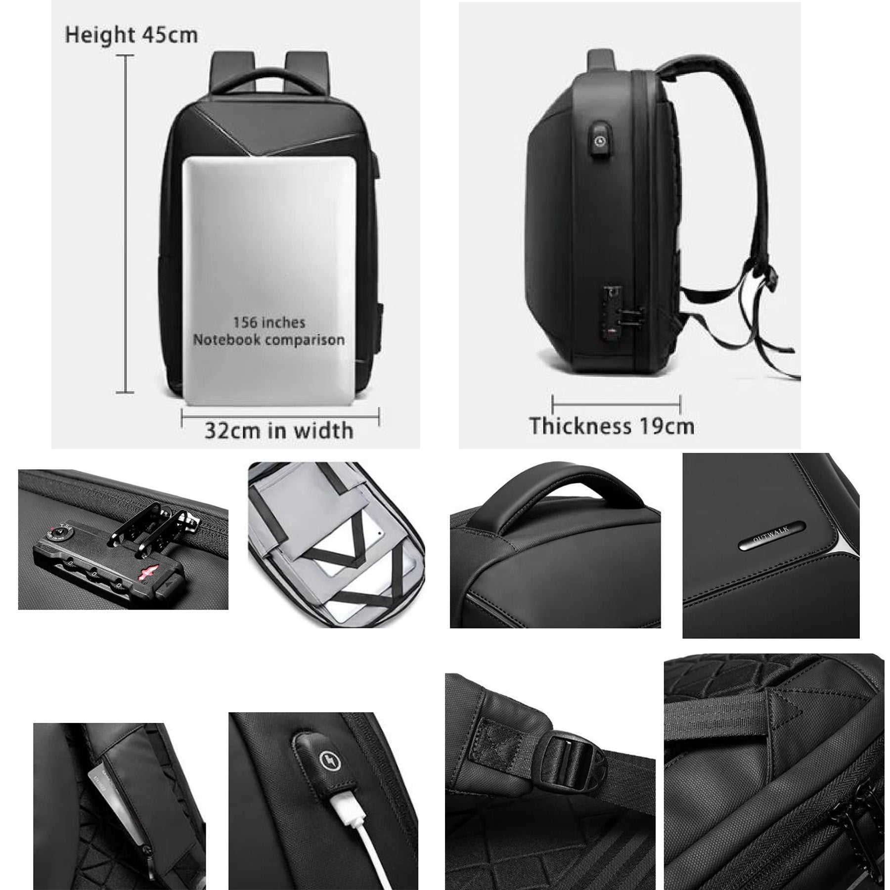 Business Travel Suitcase Laptop Backpack With Usb