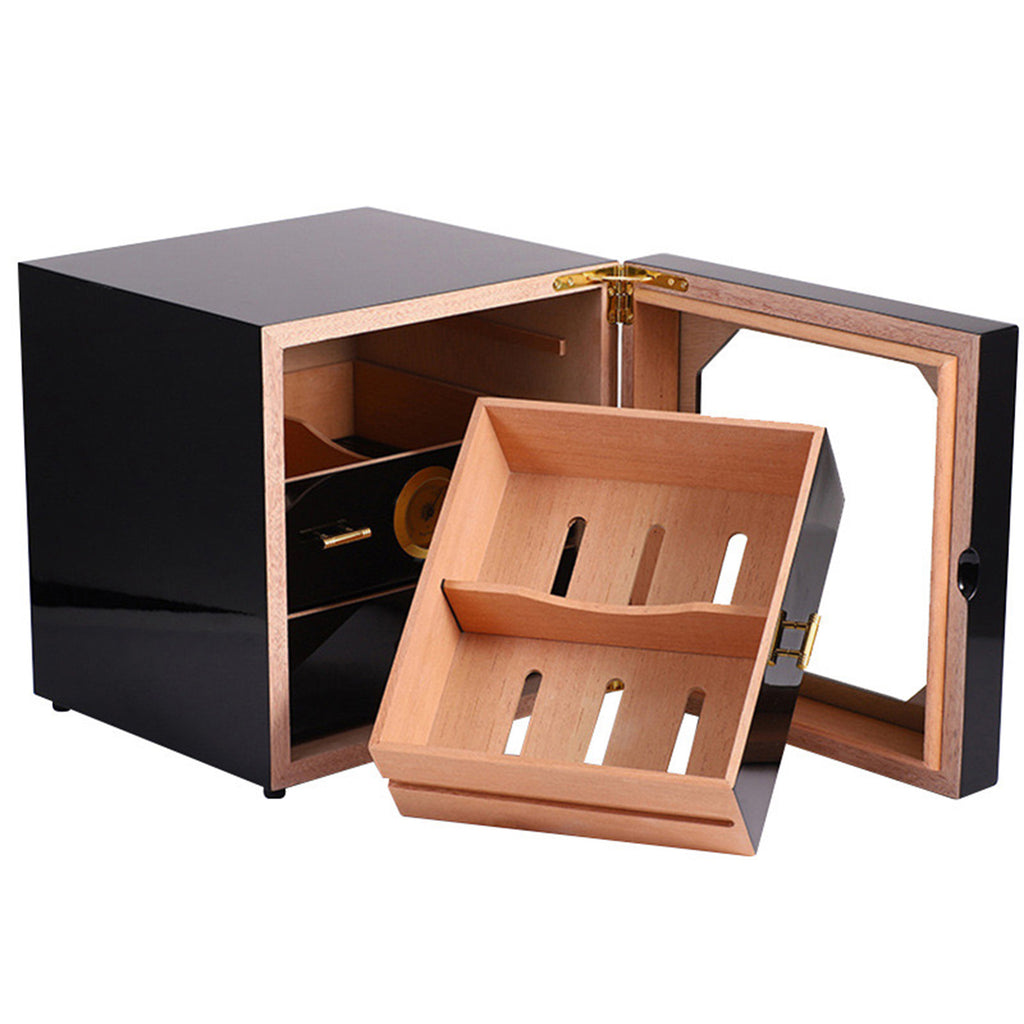 Black High Gloss Piano Finish Cedar Wood Cigar Cabinet