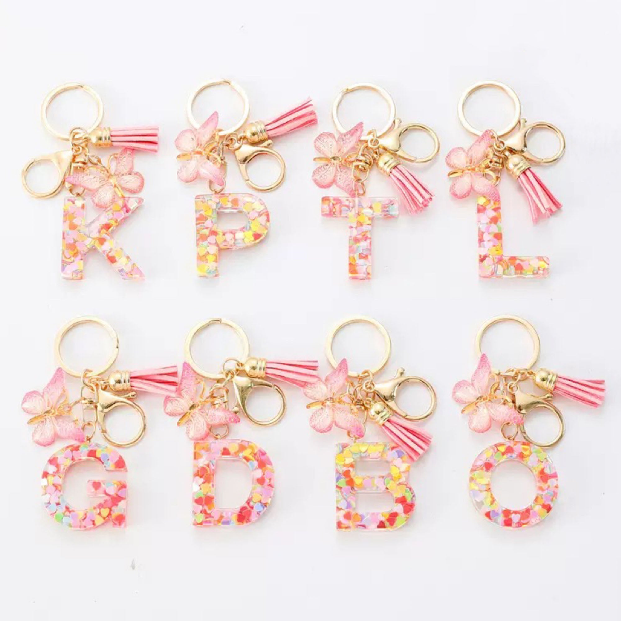 Resin Initial Keychain With Butterfly Pendant
