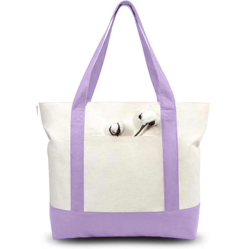 Canvas Tote Bag with Zipper External Pocket Reusable