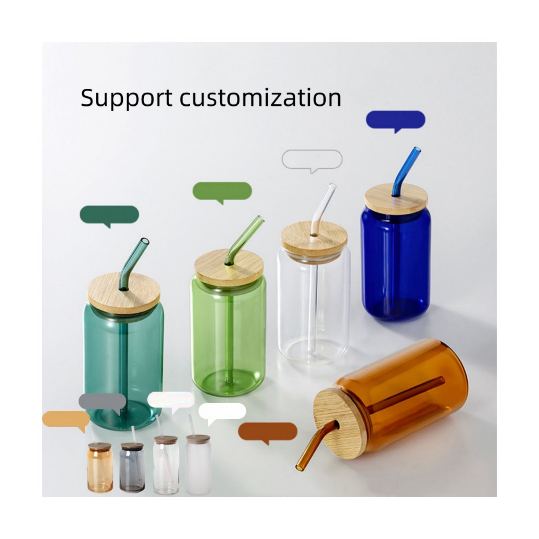 Drinking Glasses with Bamboo Lids and Glass Straw