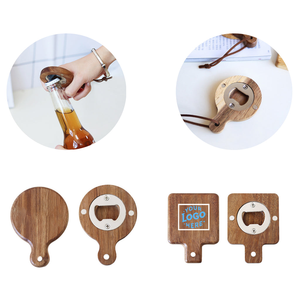Minimalist Acacia Wood Bottle Opener With Leather Strap