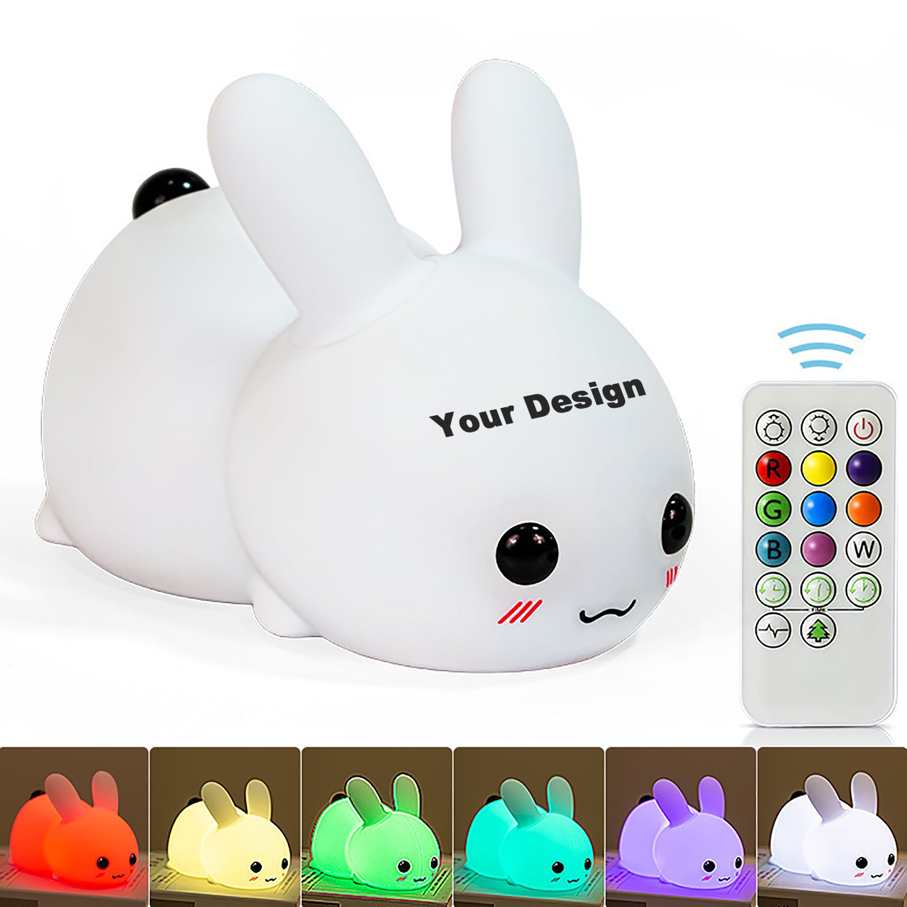 Rechargeable Seven Color Dimming Bunny Silicone Night Light