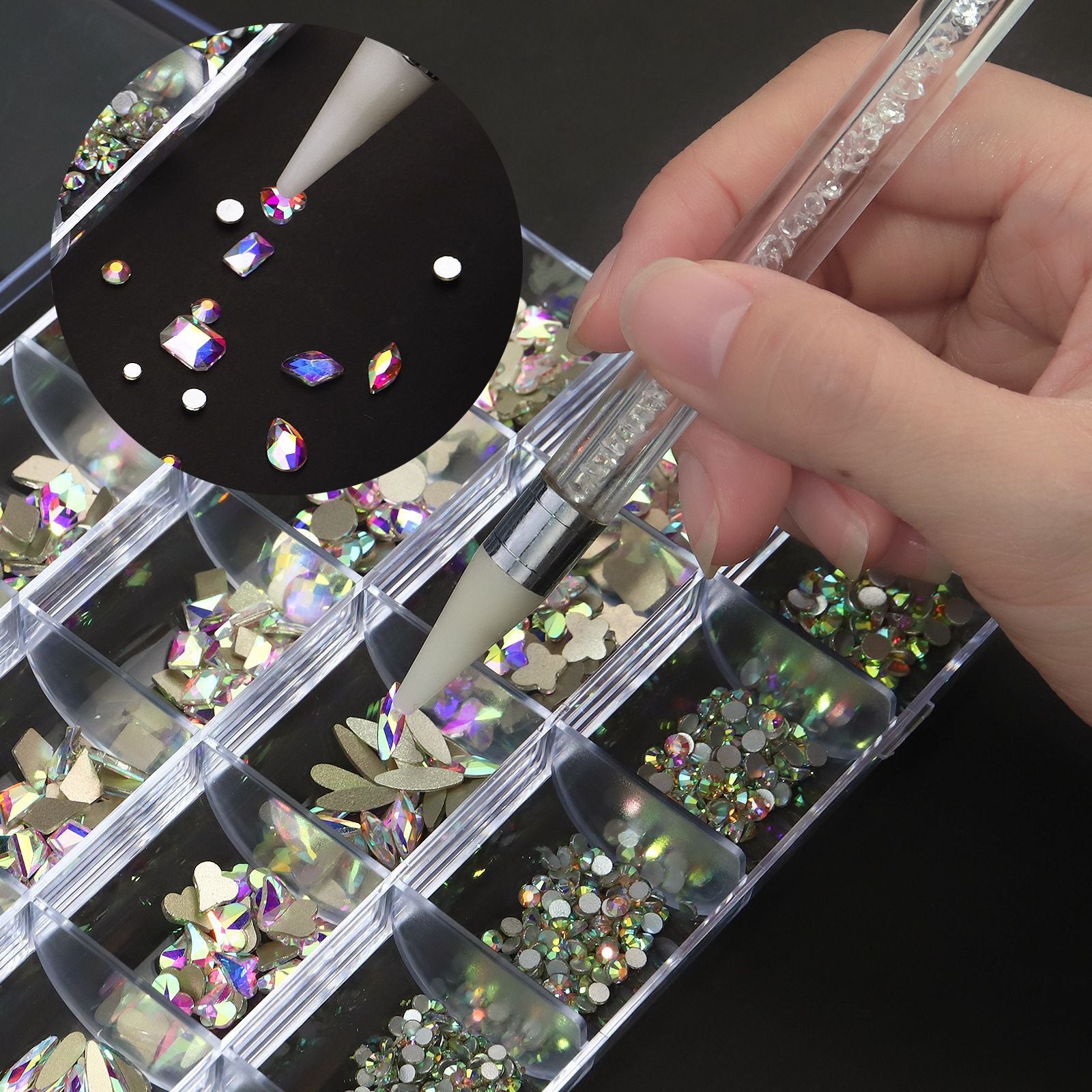 2400 pcs Flat Back AB Nail Rhinestones Multi Shape