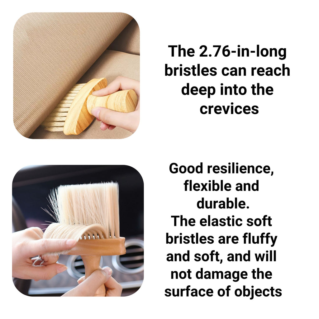 Solid Wood Bristle Brush For Car Interior Cleaning