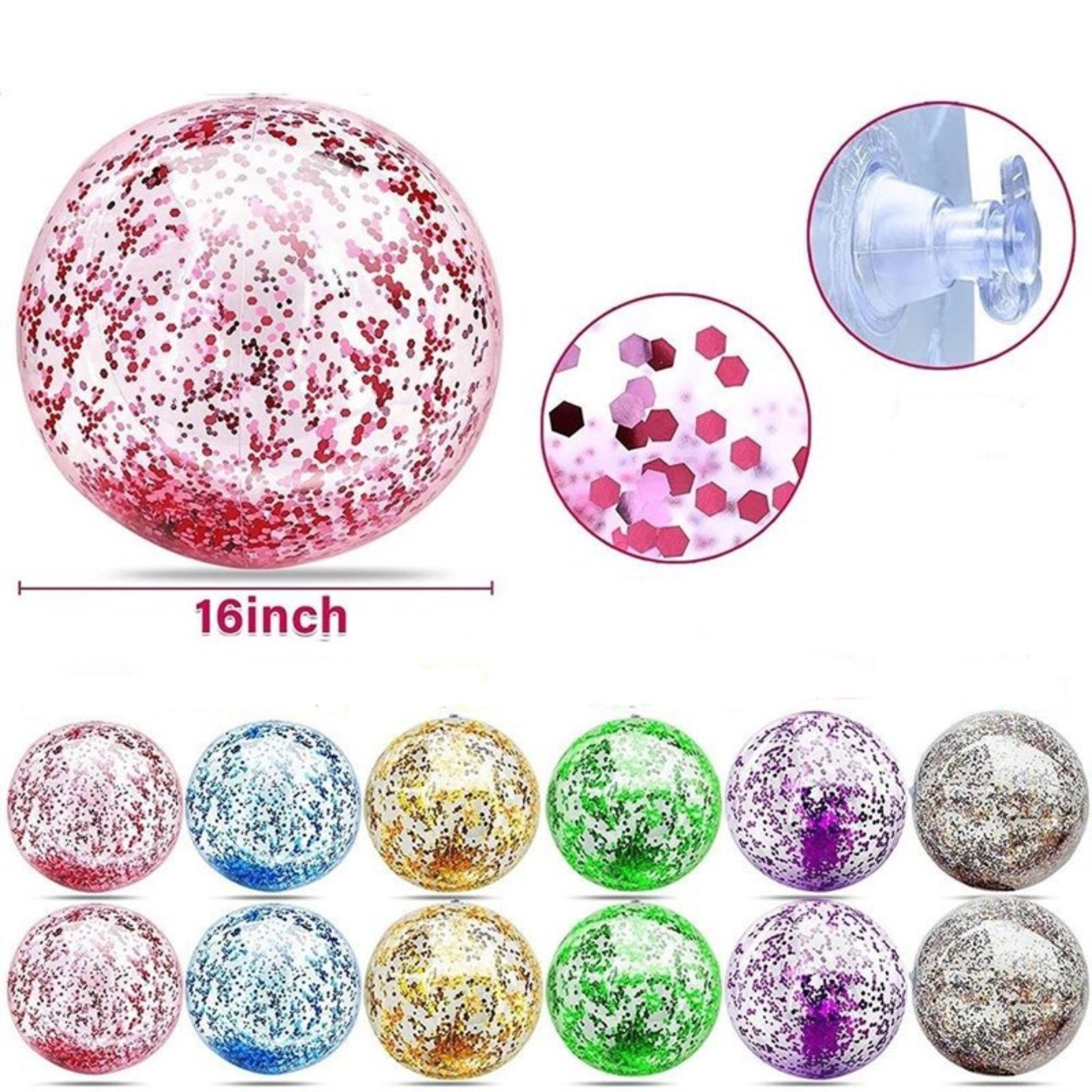 16 Inch Party Inflatable Clear Glitter Beach Ball