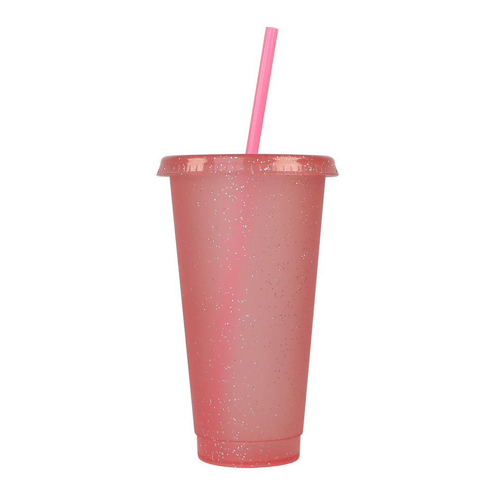 Large-Capacity PP Plastic Iridescent Glitter Cup with Straw
