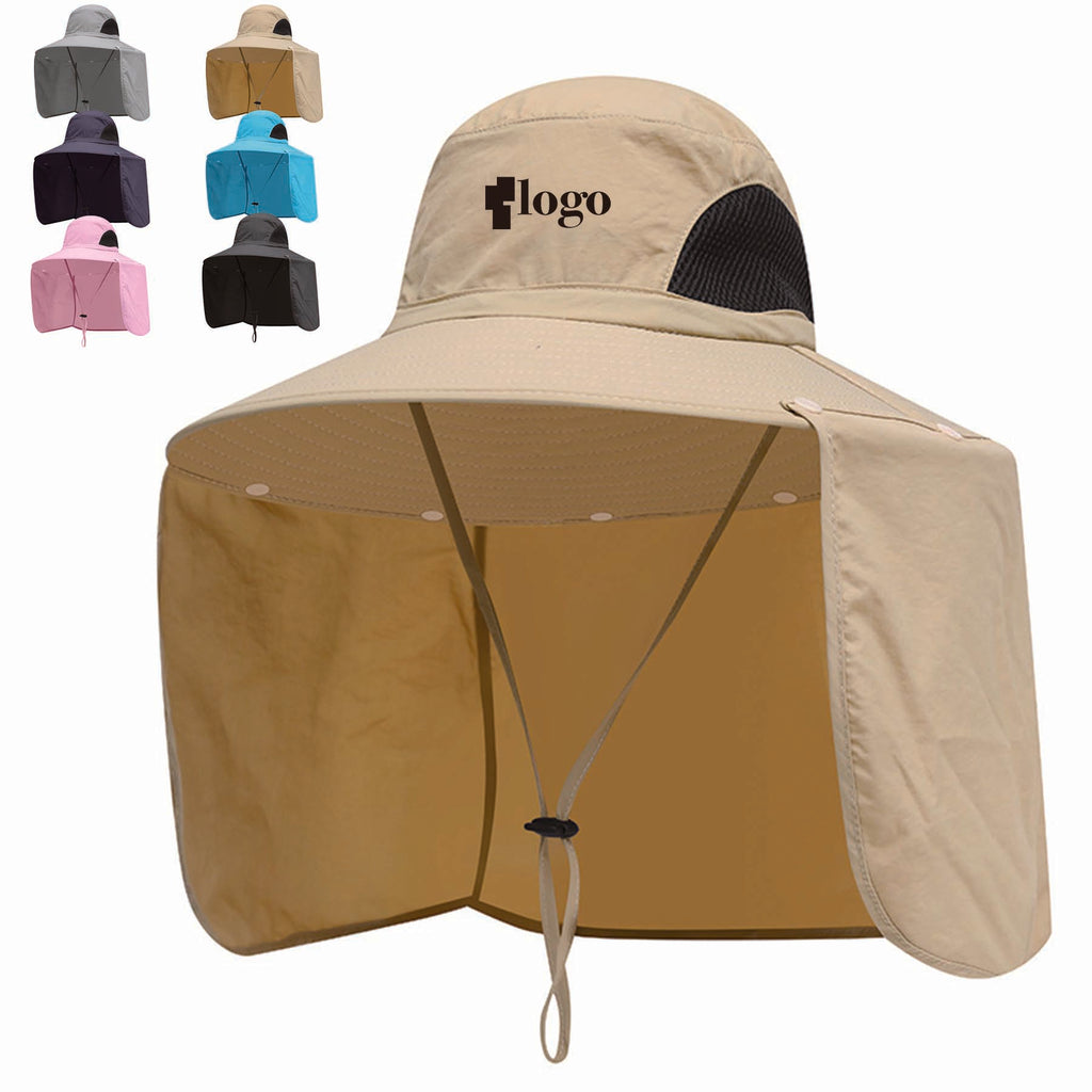 Wide Brim Sun Cap With Neck Flap Cover Upf 50+