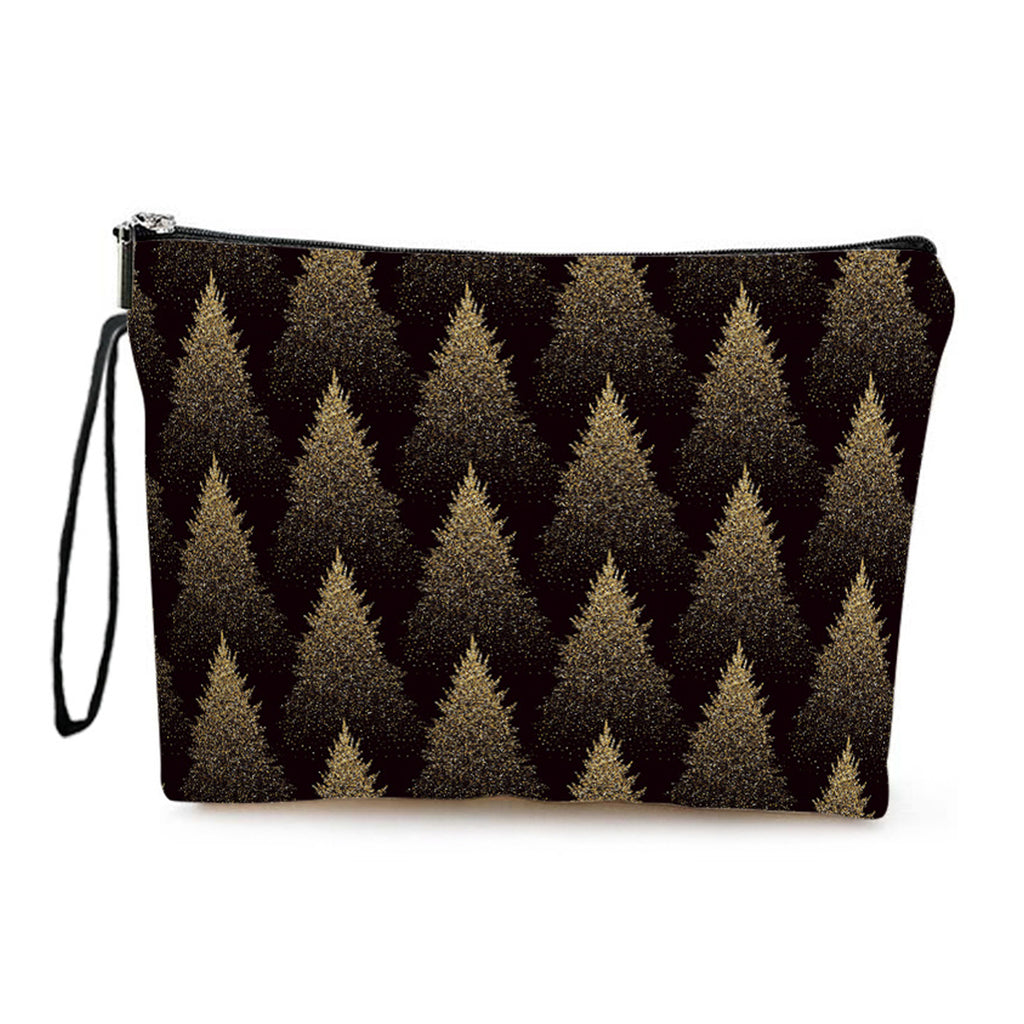 Golden Christmas Tree Makeup Bag
