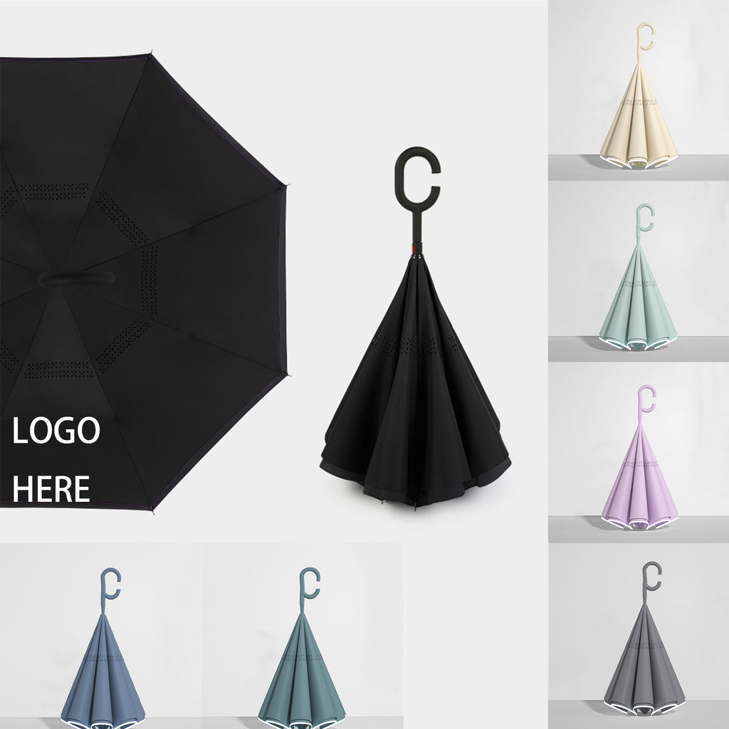 C Shaped Handle Reverse Folding Windproof Umbrella