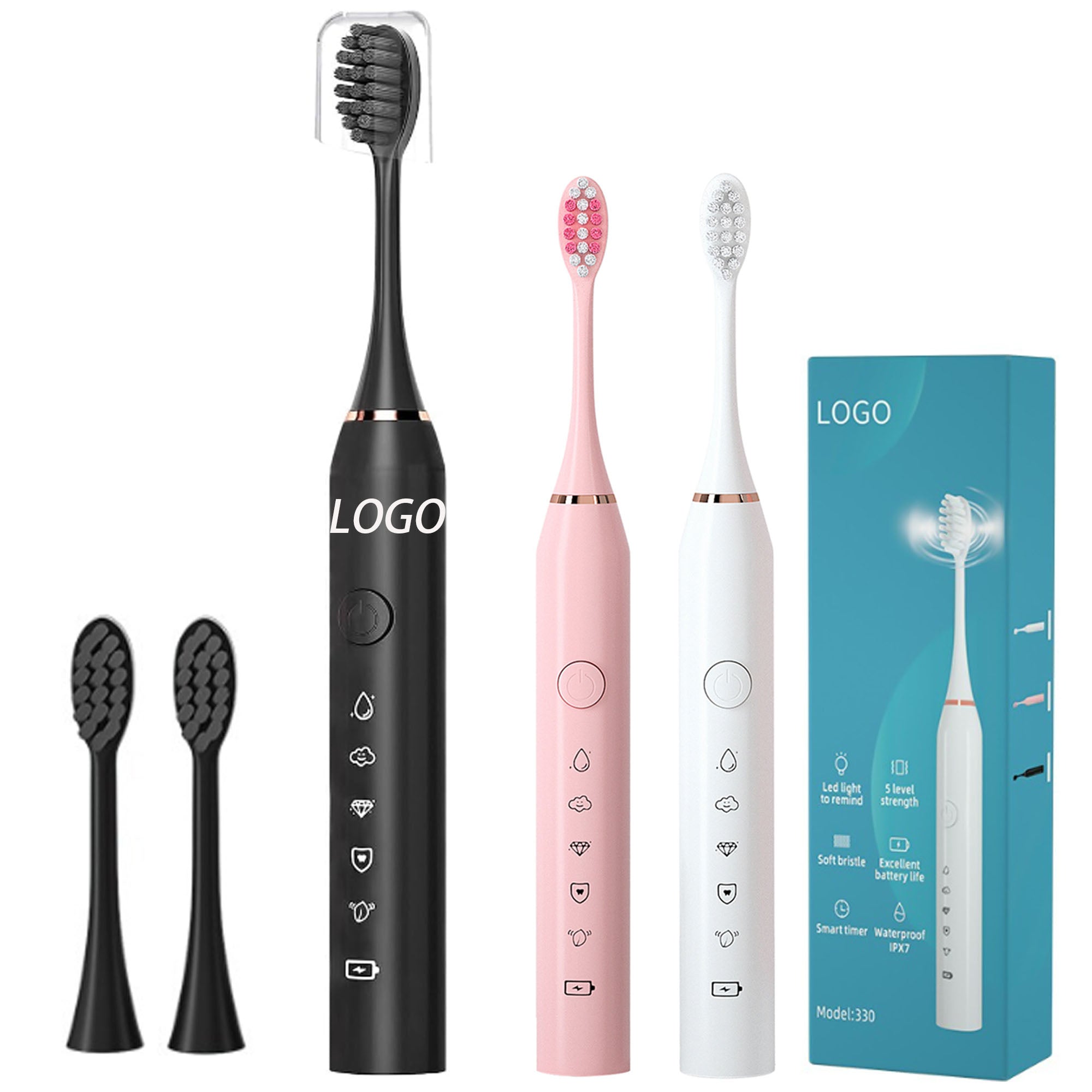 Rechargeable Sonic Toothbrush With 3 Brush Heads