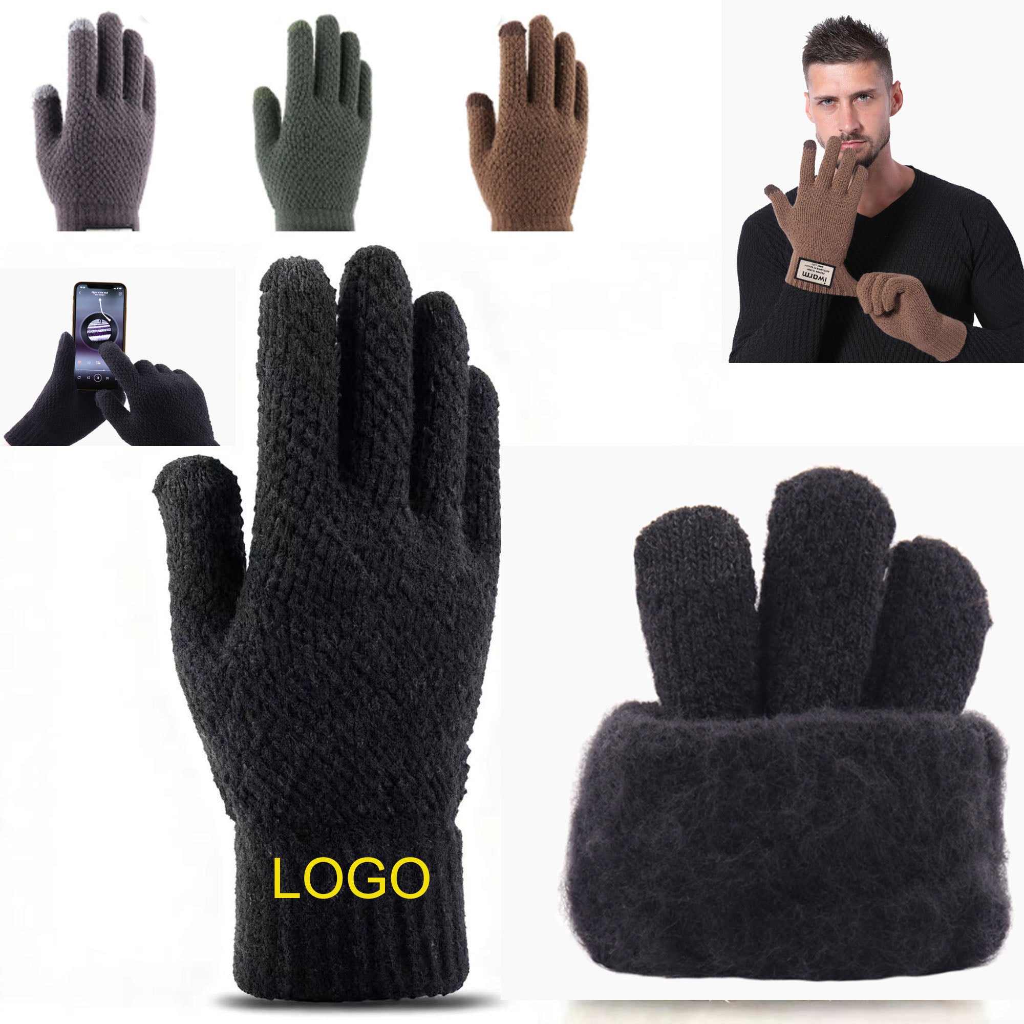 Acrylic Fleece Lined Knit Touchscreen Gloves