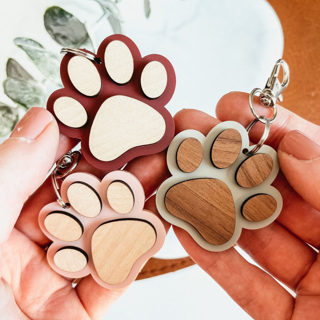 Wooden Cat Paw Print Keychain