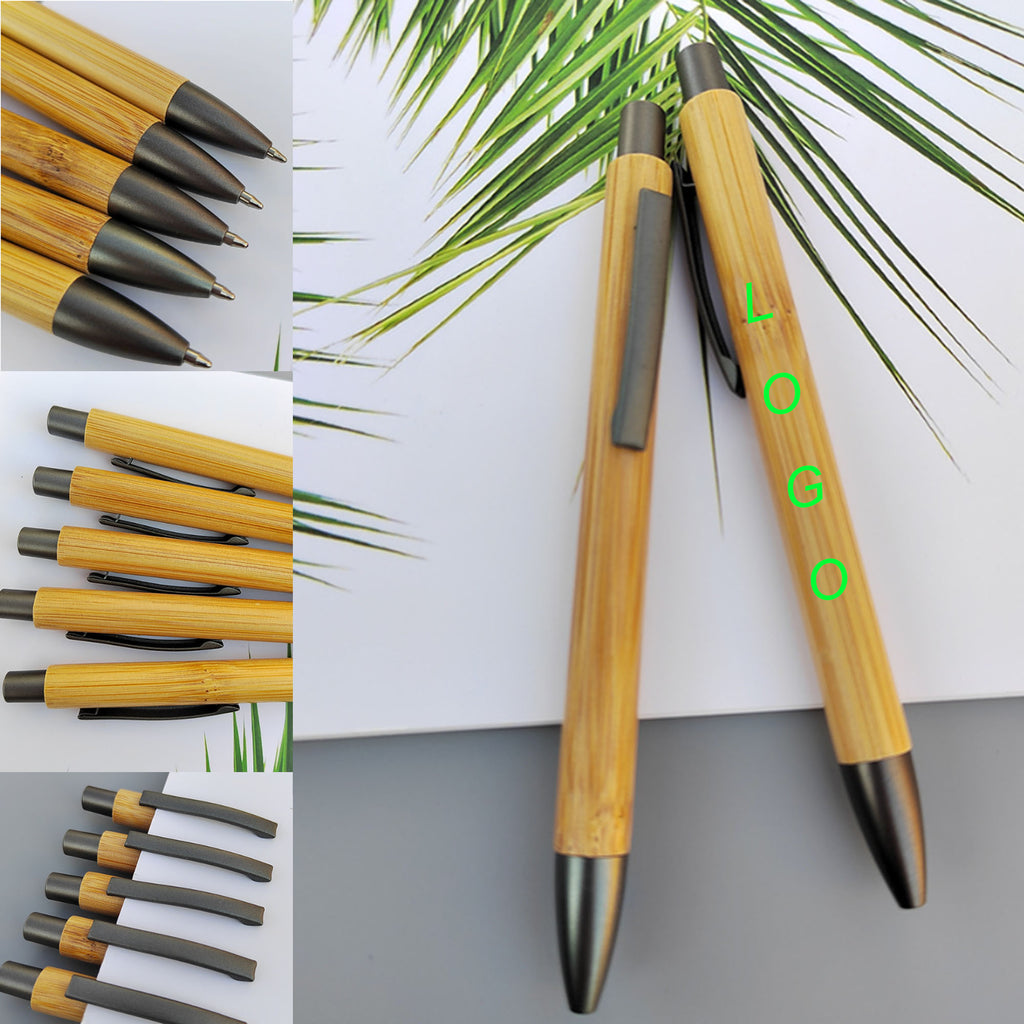 Eco Friendly Bamboo Ballpoint Pen Retractable Black Ink Pen