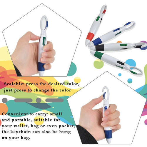 4-In-1 Multicolor Retractable Pens - 0.7Mm Ink, With Carabiner Hook