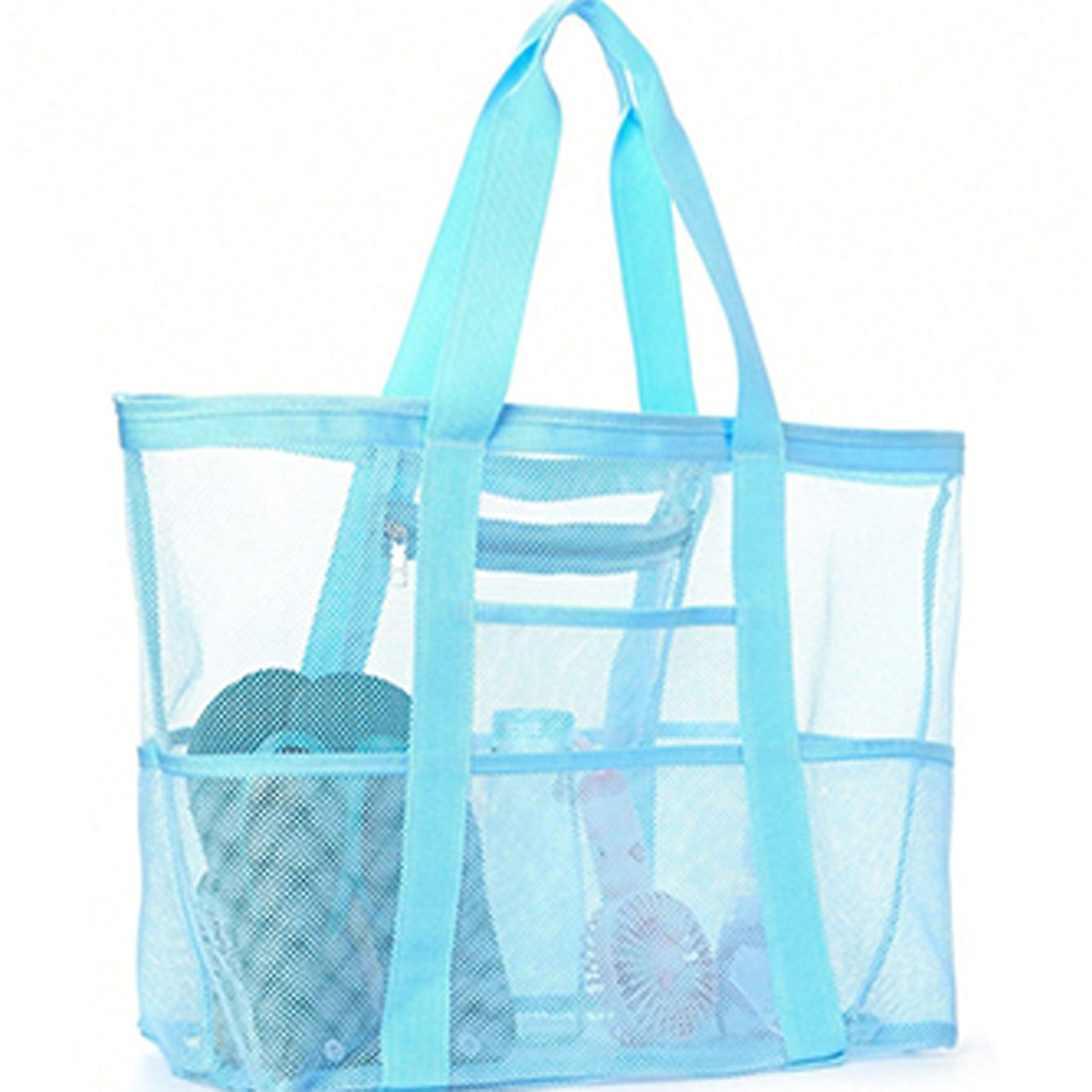 Large Mesh Beach Tote with Zipper Pocket for Pool Toys