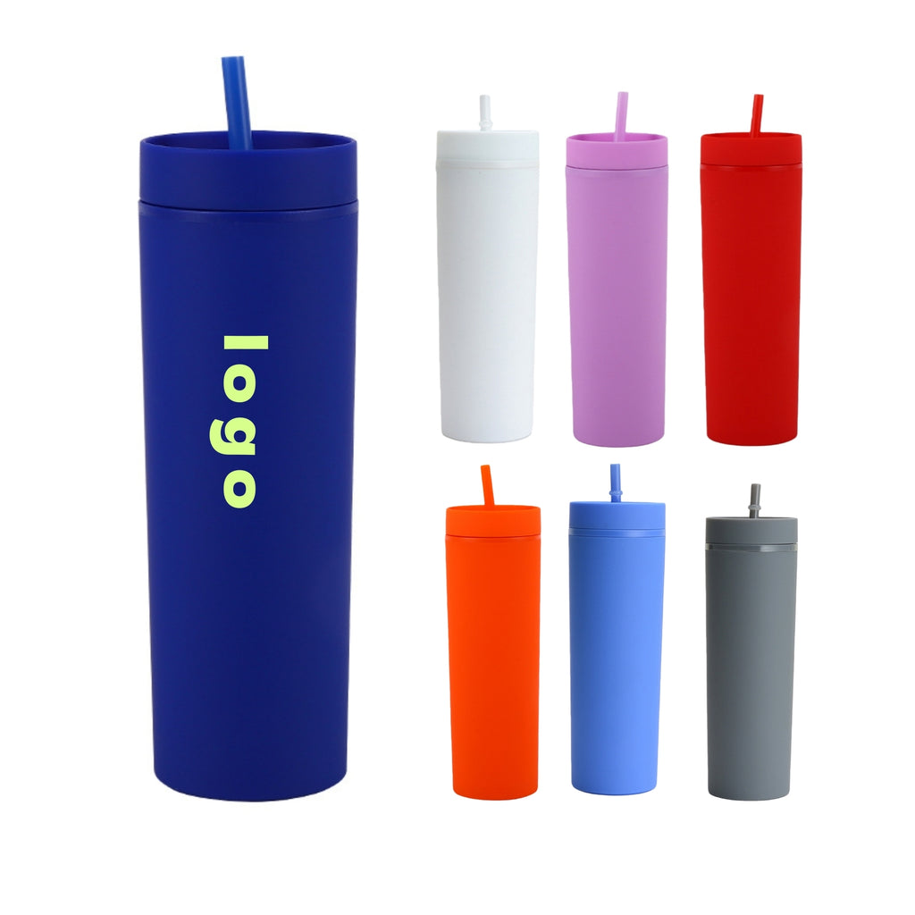 16Oz Double Wall Skinny Tumbler With Straw