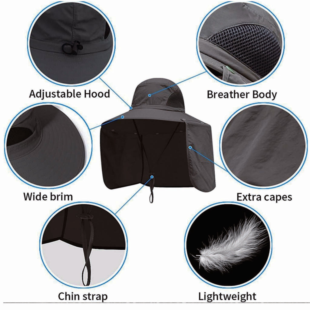Wide Brim Sun Cap With Neck Flap Cover Upf 50+