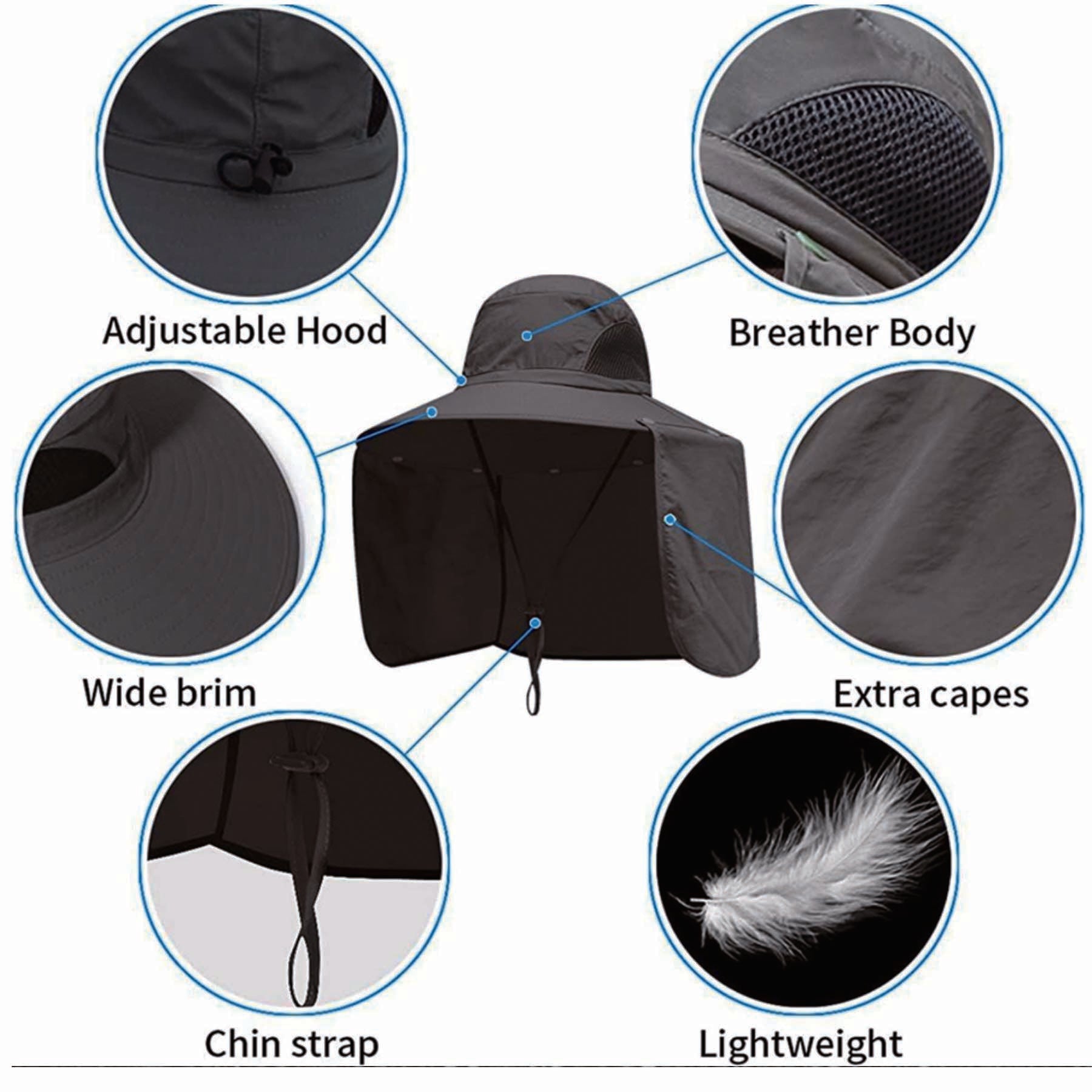 Wide Brim Sun Cap With Neck Flap Cover Upf 50+